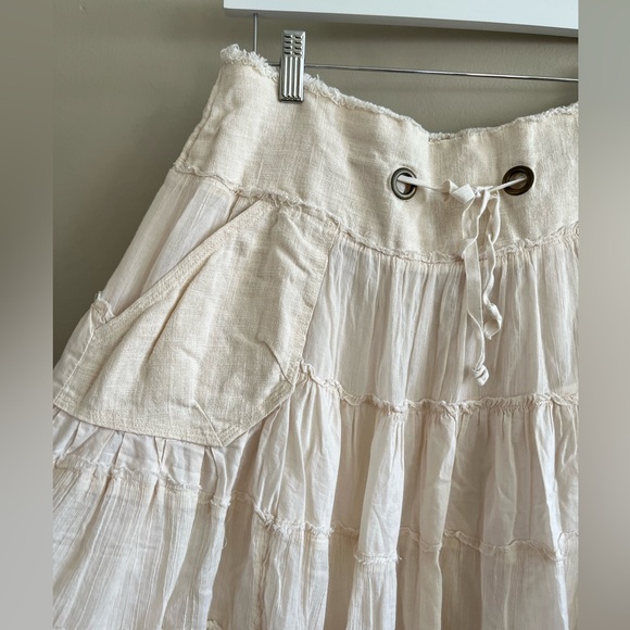 Vintage Free People Ramie cotton boho Flowy cream beige skirt Medium - Picture 6 of 11